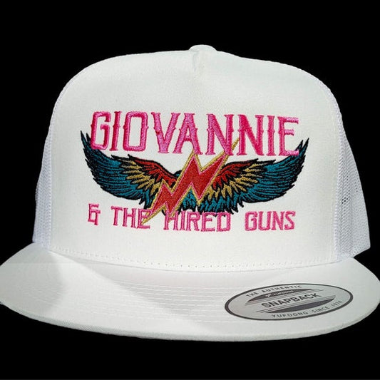 White Wing Hat w/Pink Embroidery