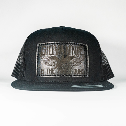 Black on Black Leather Patch Hat
